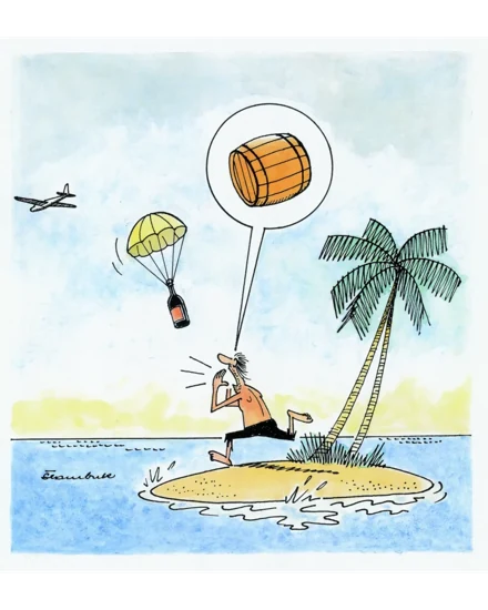 Originalna karikatura Bačva otok — Davor Štambuk