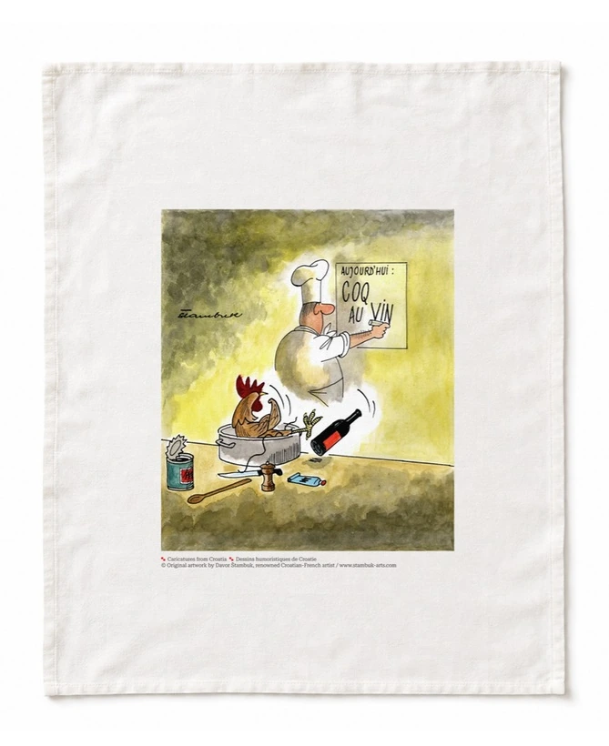 Art kuhinjski ubrus Coq au Vin — natur