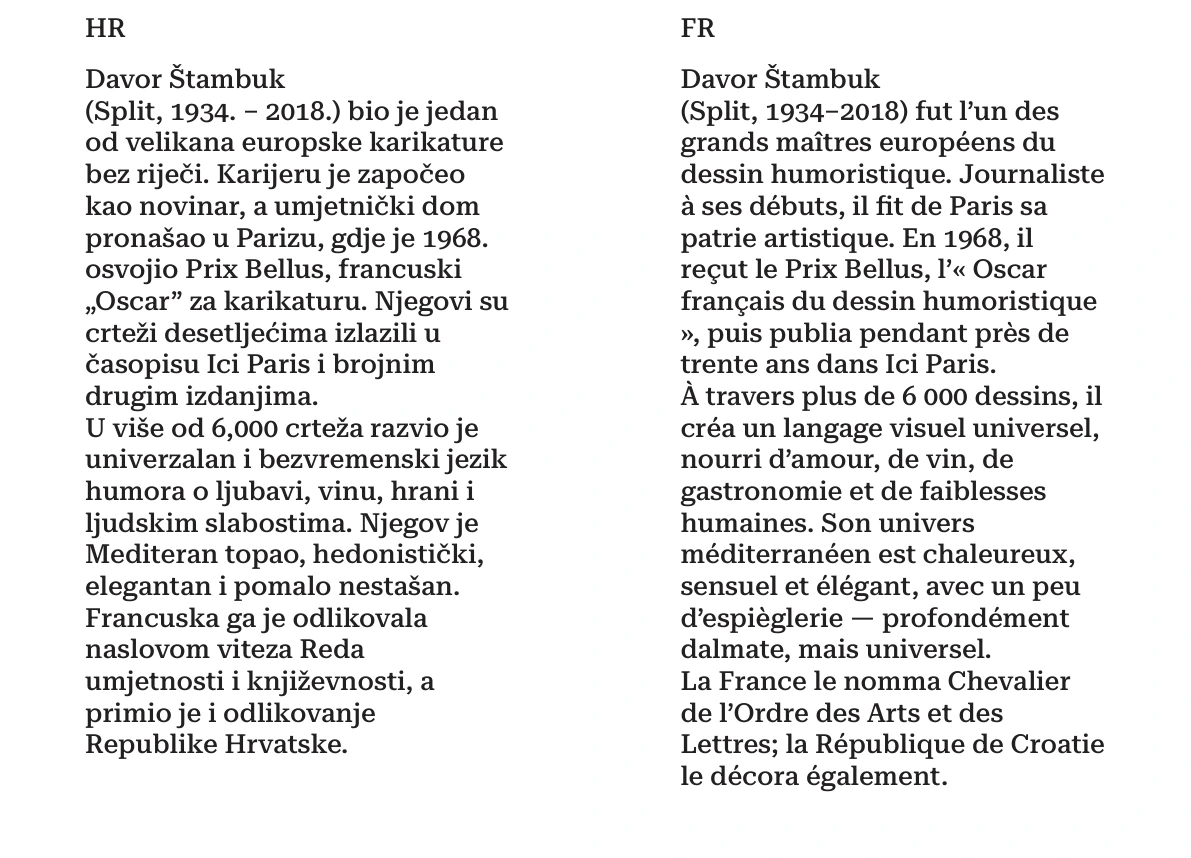 Trojezična knjižica Štambuk Arts — hrvatski i francuski tekst